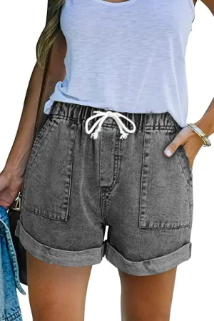 KINGFEN Women Casual Shorts Drawstring Comfy Elastic Waist Shorts Summer Pull On Short with Pockets(S-2XL)