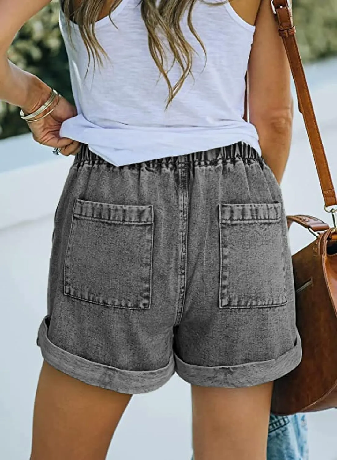 KINGFEN Women Casual Shorts Drawstring Comfy Elastic Waist Shorts Summer Pull On Short with Pockets(S-2XL)