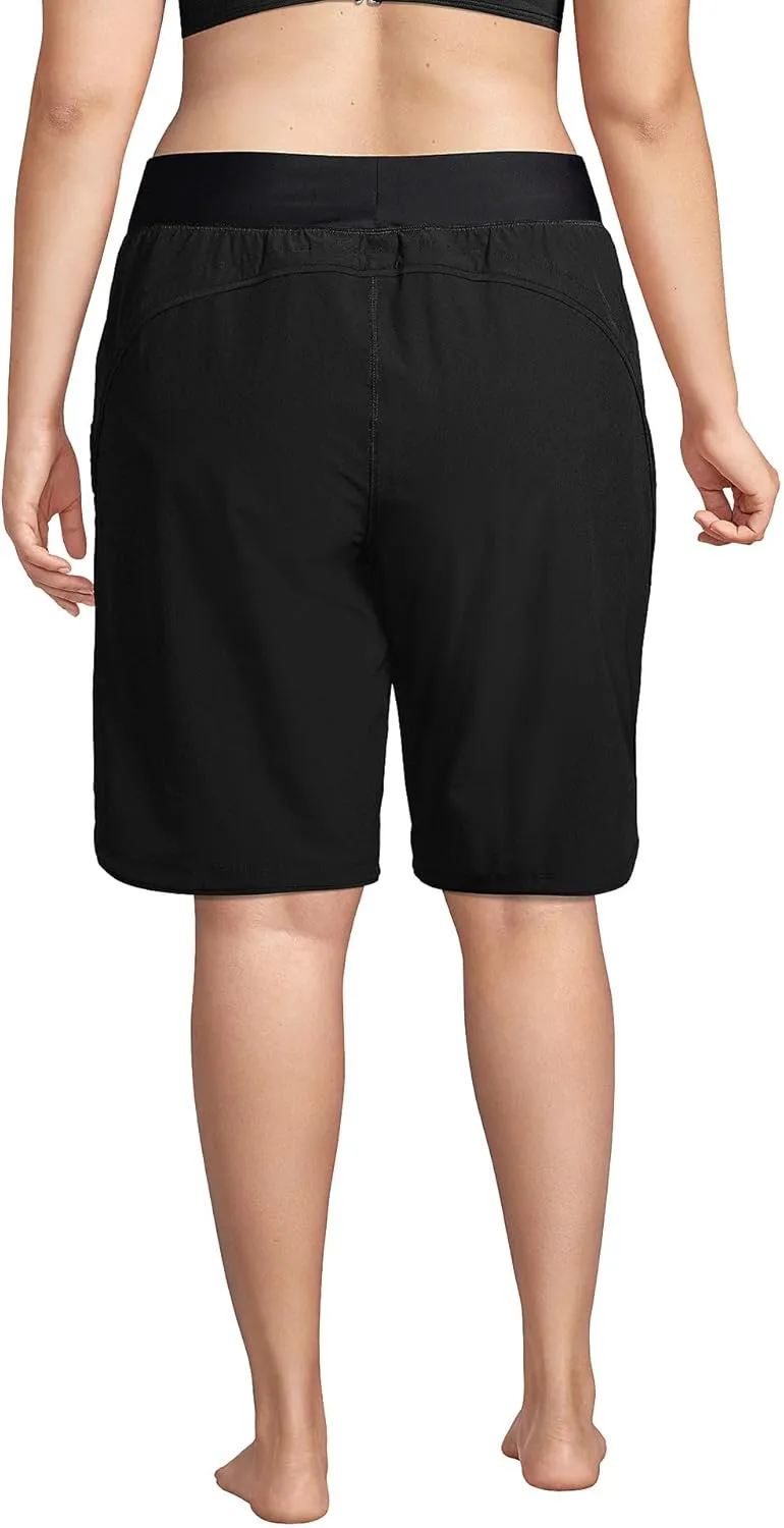 Lands' End Women's 11" Quick Dry Elastic Waist Modest Board Shorts Swim Cover-up Shorts with Panty