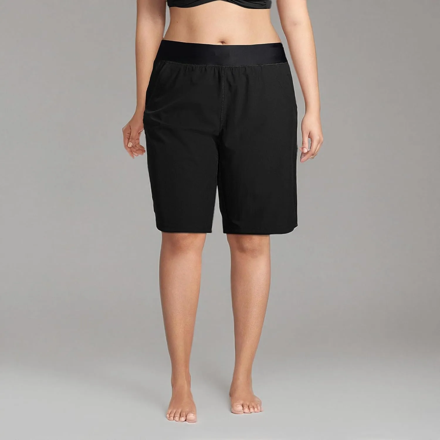 Lands' End Women's 11" Quick Dry Elastic Waist Modest Board Shorts Swim Cover-up Shorts with Panty