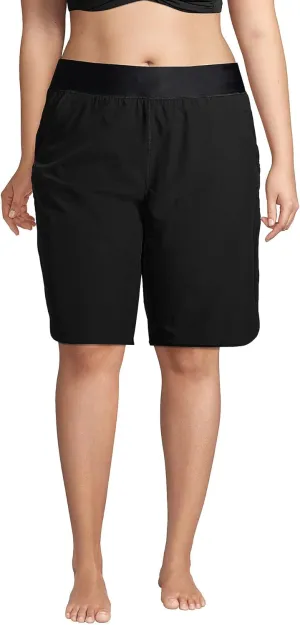 Lands' End Women's 11" Quick Dry Elastic Waist Modest Board Shorts Swim Cover-up Shorts with Panty