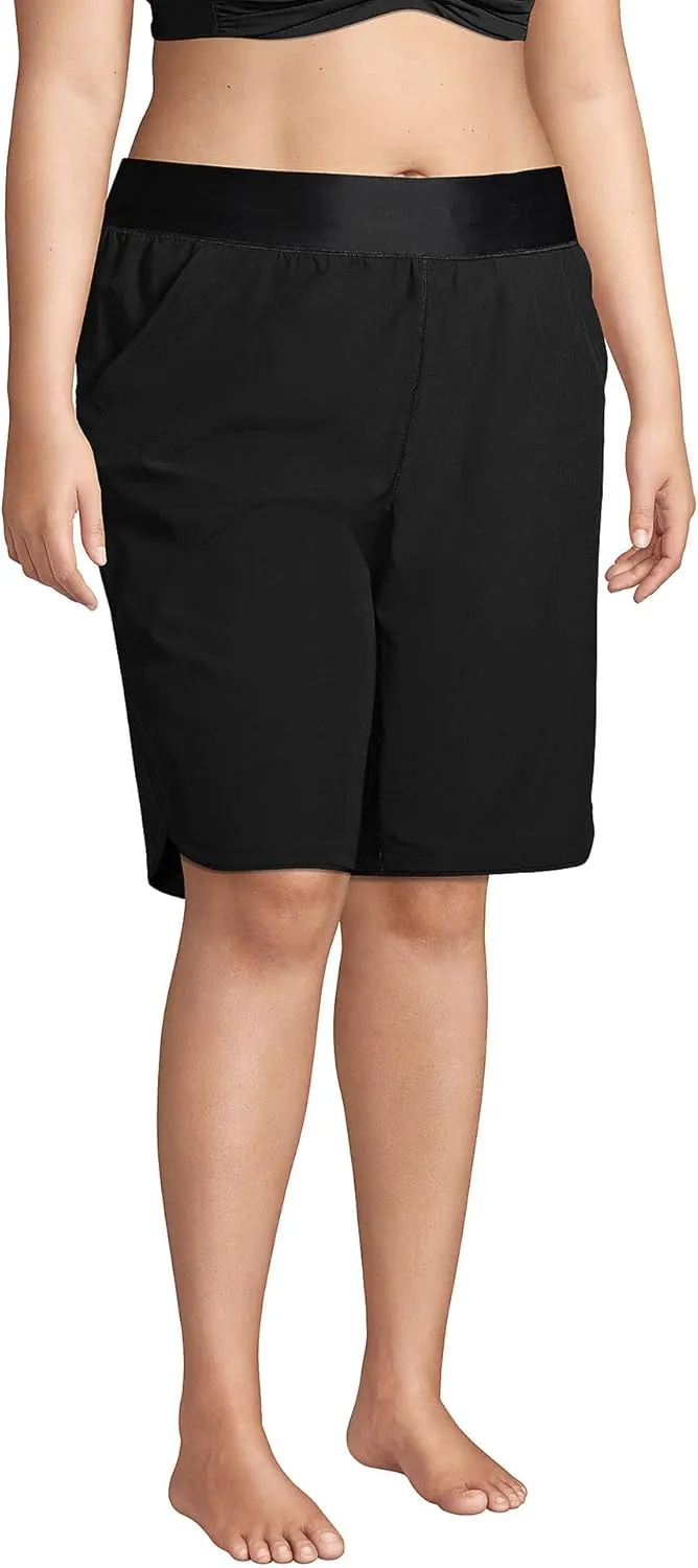 Lands' End Women's 11" Quick Dry Elastic Waist Modest Board Shorts Swim Cover-up Shorts with Panty