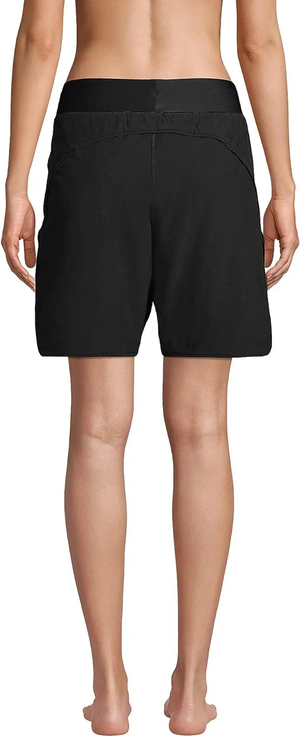 Lands' End Women's 9" Quick Dry Elastic Waist Modest Board Shorts Swim Cover-up Shorts with Panty