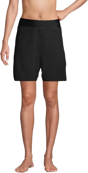 Lands' End Women's 9" Quick Dry Elastic Waist Modest Board Shorts Swim Cover-up Shorts with Panty
