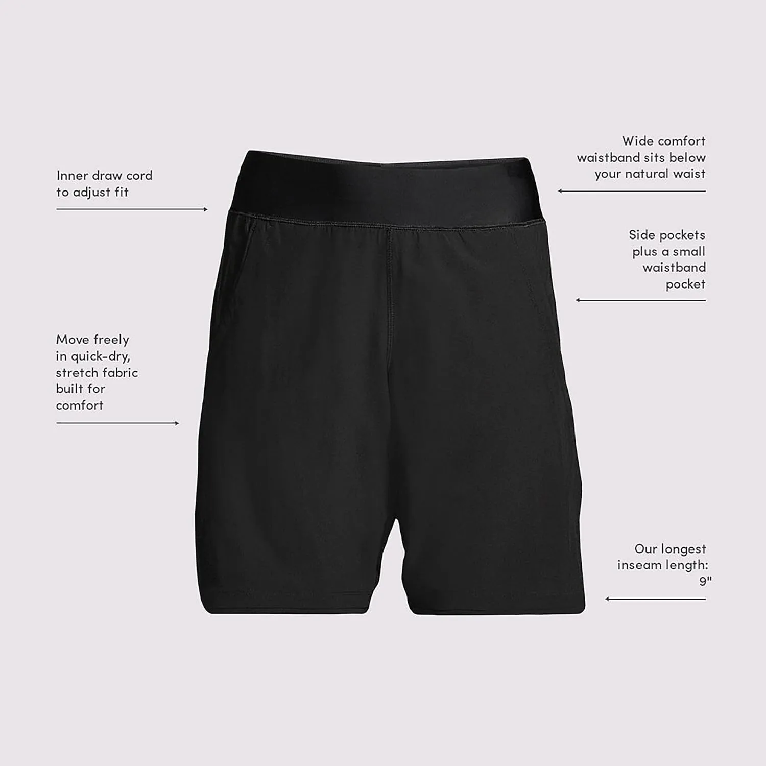 Lands' End Women's 9" Quick Dry Elastic Waist Modest Board Shorts Swim Cover-up Shorts with Panty