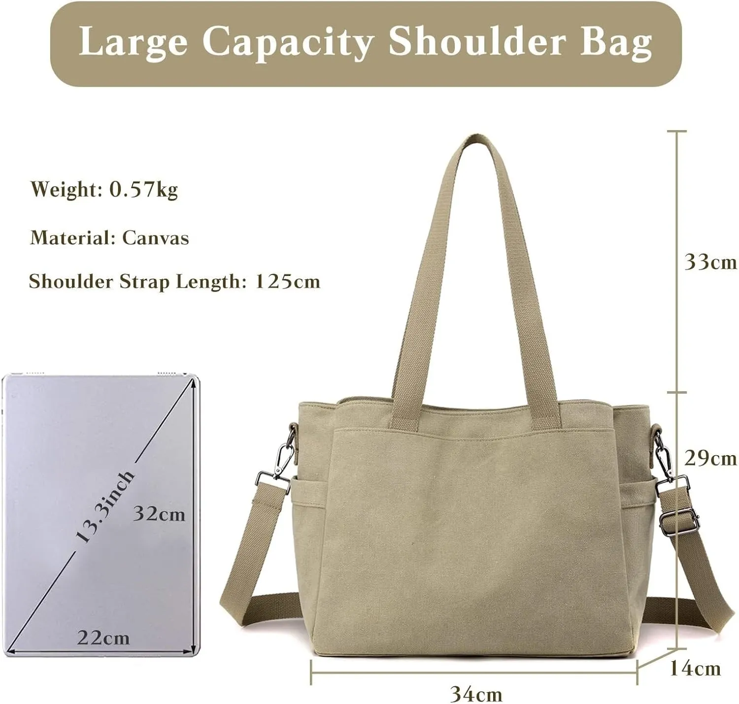 Large Capacity Bags for Shopping Work Travel Women Shoulder Crossbody Canvas Handbag Top Handle Casual Messenger