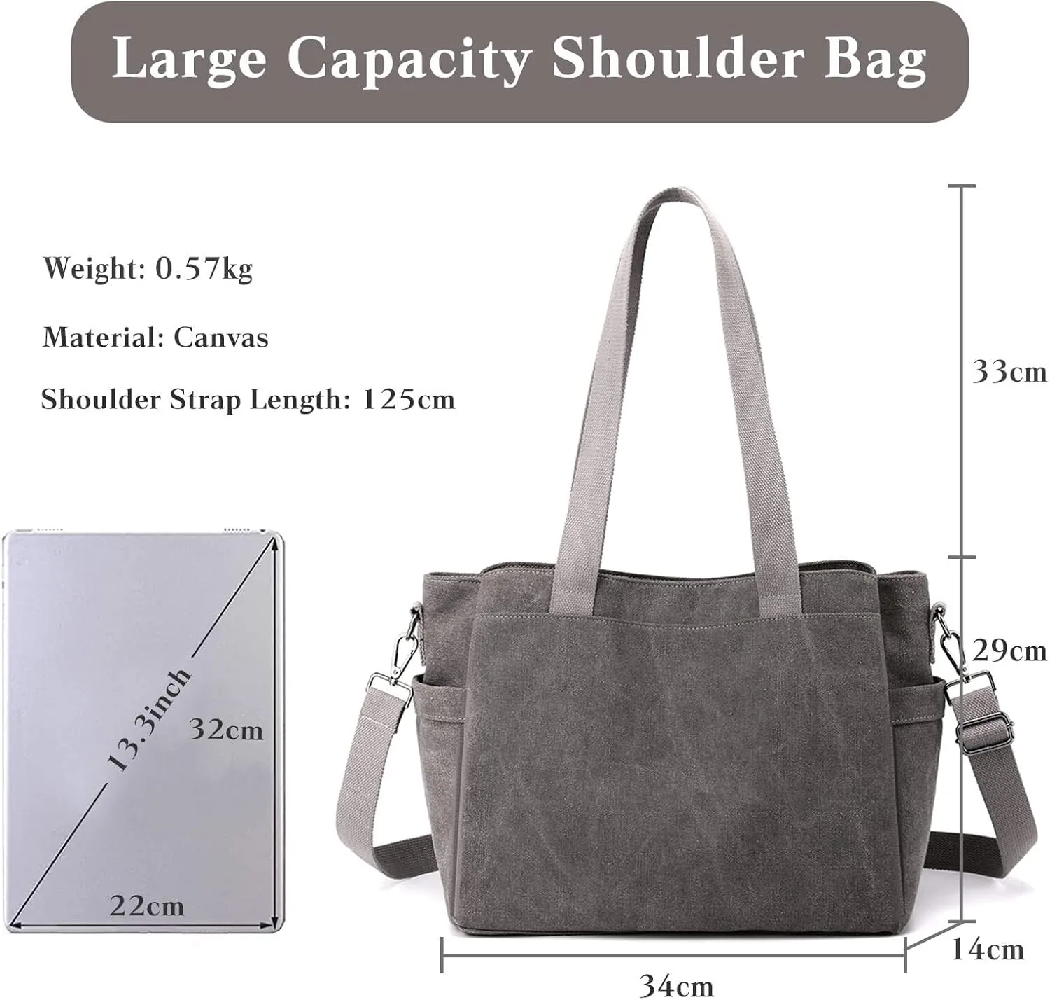 Large Capacity Bags for Shopping Work Travel Women Shoulder Crossbody Canvas Handbag Top Handle Casual Messenger