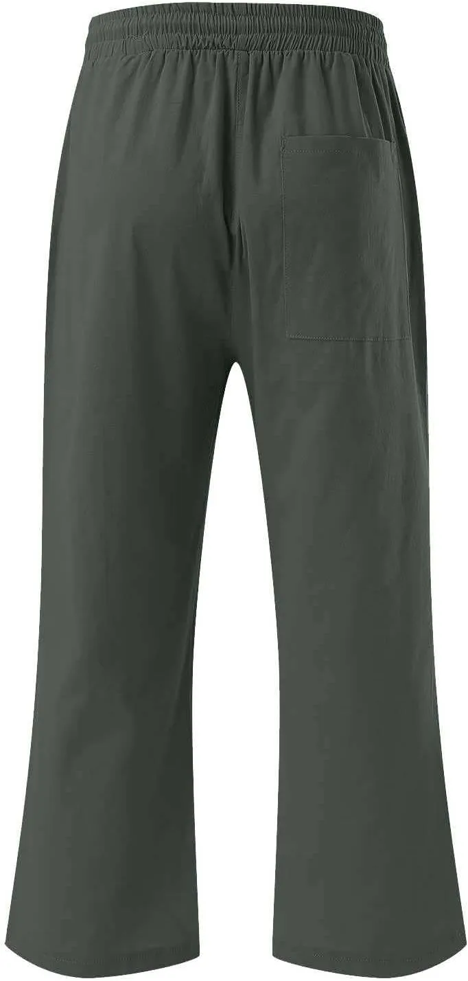 Lightweight Linen Pants Women Linen Pant Drawstring Elastic Trousers Comfy Straight Leg Linen Blend Pants Linen Outfit