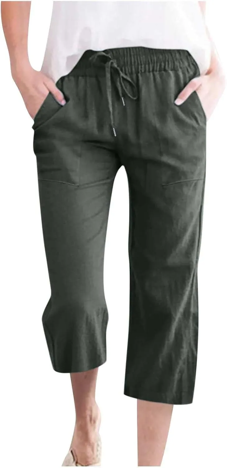 Lightweight Linen Pants Women Linen Pant Drawstring Elastic Trousers Comfy Straight Leg Linen Blend Pants Linen Outfit