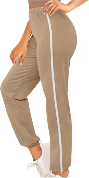 Lightweight Thin Sweatpants for Women High Elastic Waist Straight Trousers Trendy Casual Long Pants with Pockets