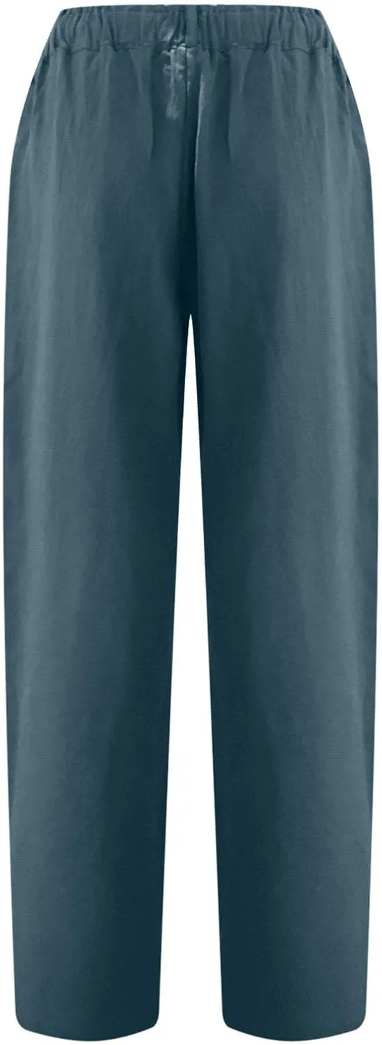 Linen Capri Pants for Women Summer Elastic Waisted Cropped Pants Casual Cotton Trousers with Pockets Plus Size Capris