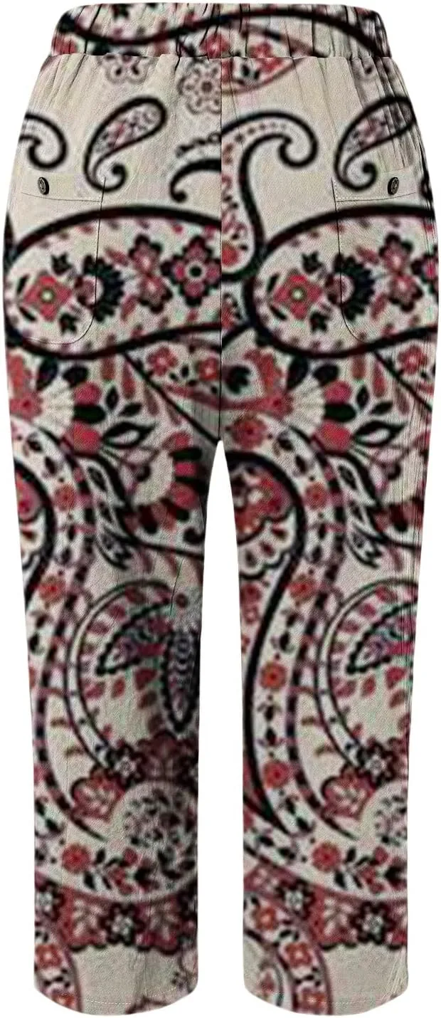 Linen Pant for Women 2025 Summer High Waist Elastic Straight Leg Lounge Pant Loose Casual Lightweight Beach Trousers