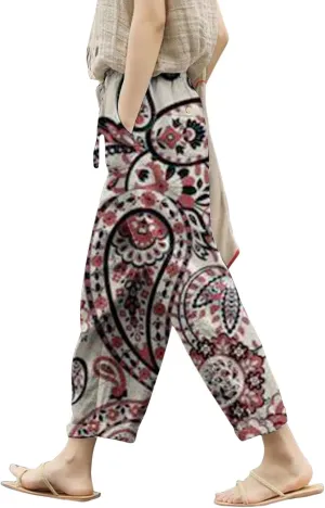 Linen Pant for Women 2025 Summer High Waist Elastic Straight Leg Lounge Pant Loose Casual Lightweight Beach Trousers