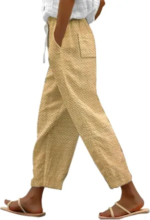 Linen Pants for Women, Linen Cotton Dresses for Women, Pantalon Lino Mujer, Cropped High Waisted Dressy Trousers Casual Summer Beach Lounge Long Trousers Yellow 5X-Large