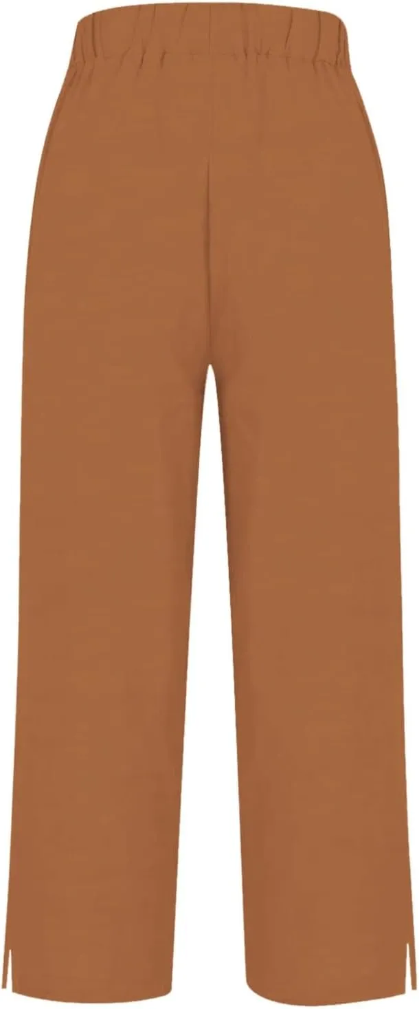 Linen Pants for Women Petite Elastic Trousers Cotton Casual Loose Linen Beach Pants Summer Vacatio Outfit