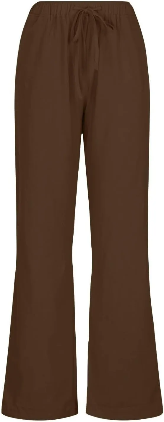 Linen Pants for Women Summer High Waist Lounge Pants Plus Size Comfy Palazzo Trousers Flowy Wide Leg Trousers 2025