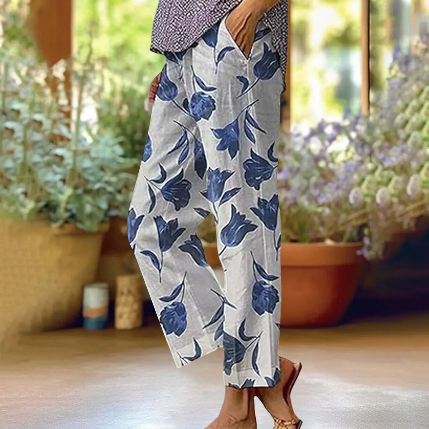 Linen Pants High Waist Button Fly Design Wide Leg Casual Palazzo Trousers with Pockets Trend 2025