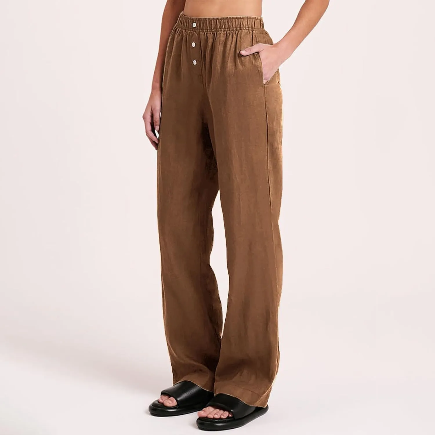Linen Pants Tall Linen Pants for Tall Women Waisted Wide Leg Loose Comfy Trousers with Pockets Linen Outfit