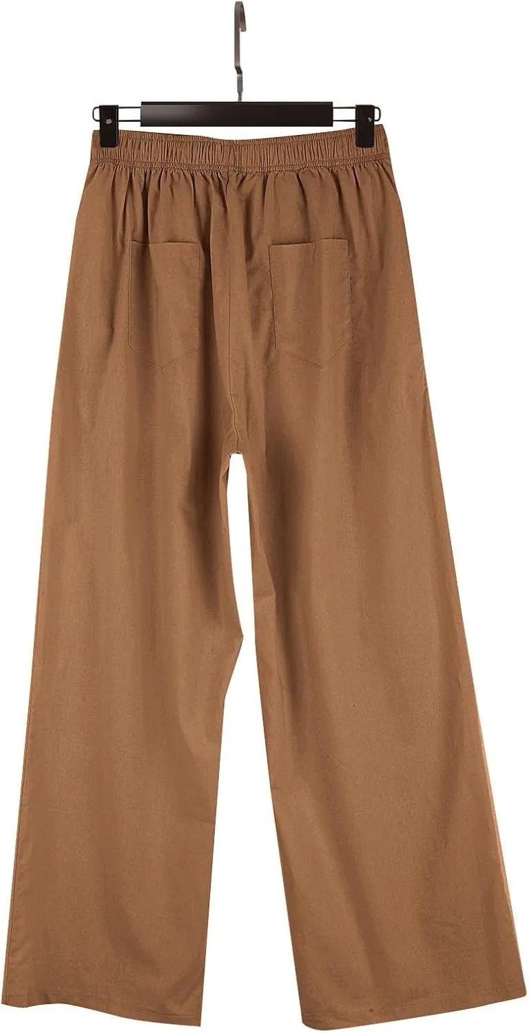 Linen Pants Tall Linen Pants for Tall Women Waisted Wide Leg Loose Comfy Trousers with Pockets Linen Outfit