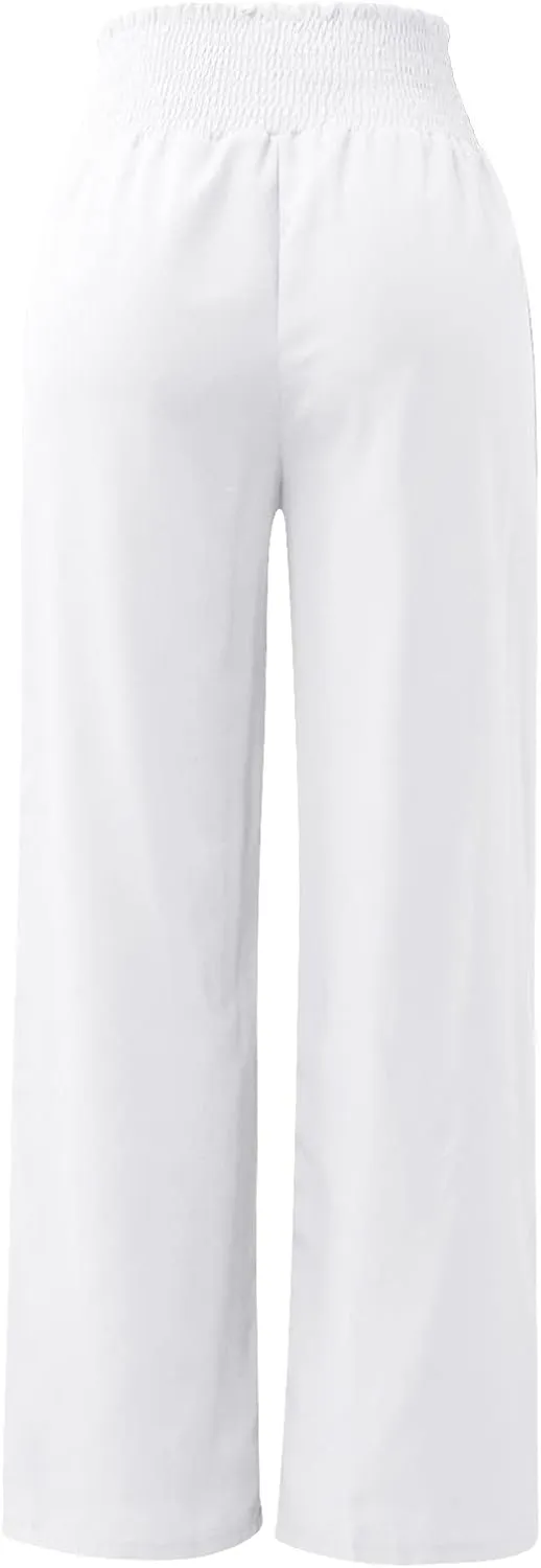 Linen Pants Women Summer Tall Trousers Pocket Casual Plus Size High Waist Pants Linen Cropped Pants