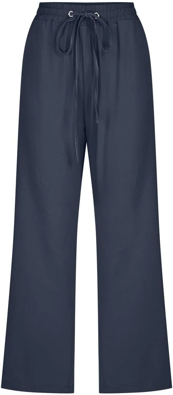 Linen Pants Women White Linen Pants Women Summer Pants 2024 Wide Leg Pants Woman Elastic Drastring Capris Trousers
