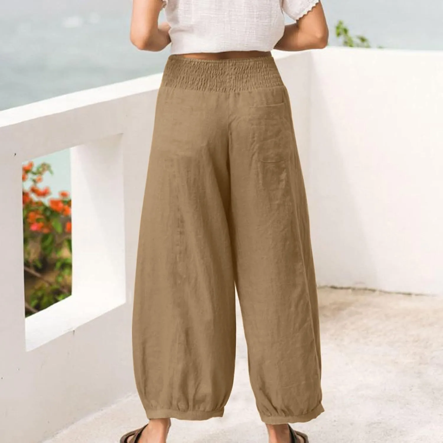 Linen Pants Women Wide Leg High Waisted Summer Pants 2025 Vacation Loose Fit Lightweight Casual Beach Palazzo Trousers