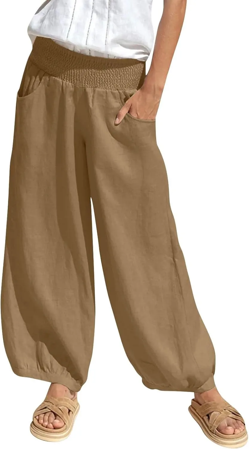 Linen Pants Women Wide Leg High Waisted Summer Pants 2025 Vacation Loose Fit Lightweight Casual Beach Palazzo Trousers