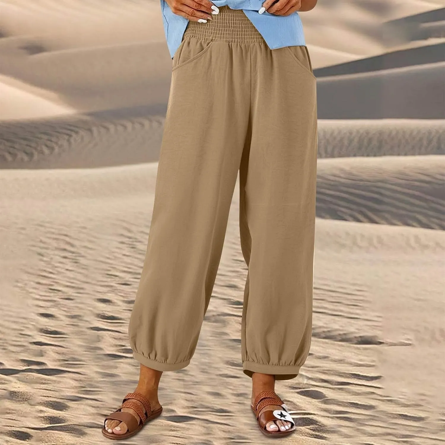 Linen Pants Women Wide Leg High Waisted Summer Pants 2025 Vacation Loose Fit Lightweight Casual Beach Palazzo Trousers