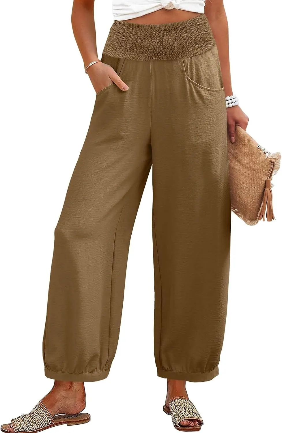 Linen Pants Women Wide Leg High Waisted Summer Pants 2025 Vacation Loose Fit Lightweight Casual Beach Palazzo Trousers