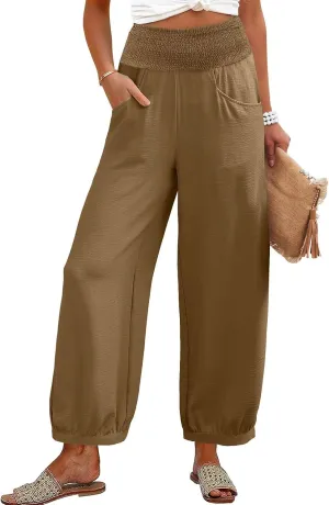 Linen Pants Women Wide Leg High Waisted Summer Pants 2025 Vacation Loose Fit Lightweight Casual Beach Palazzo Trousers