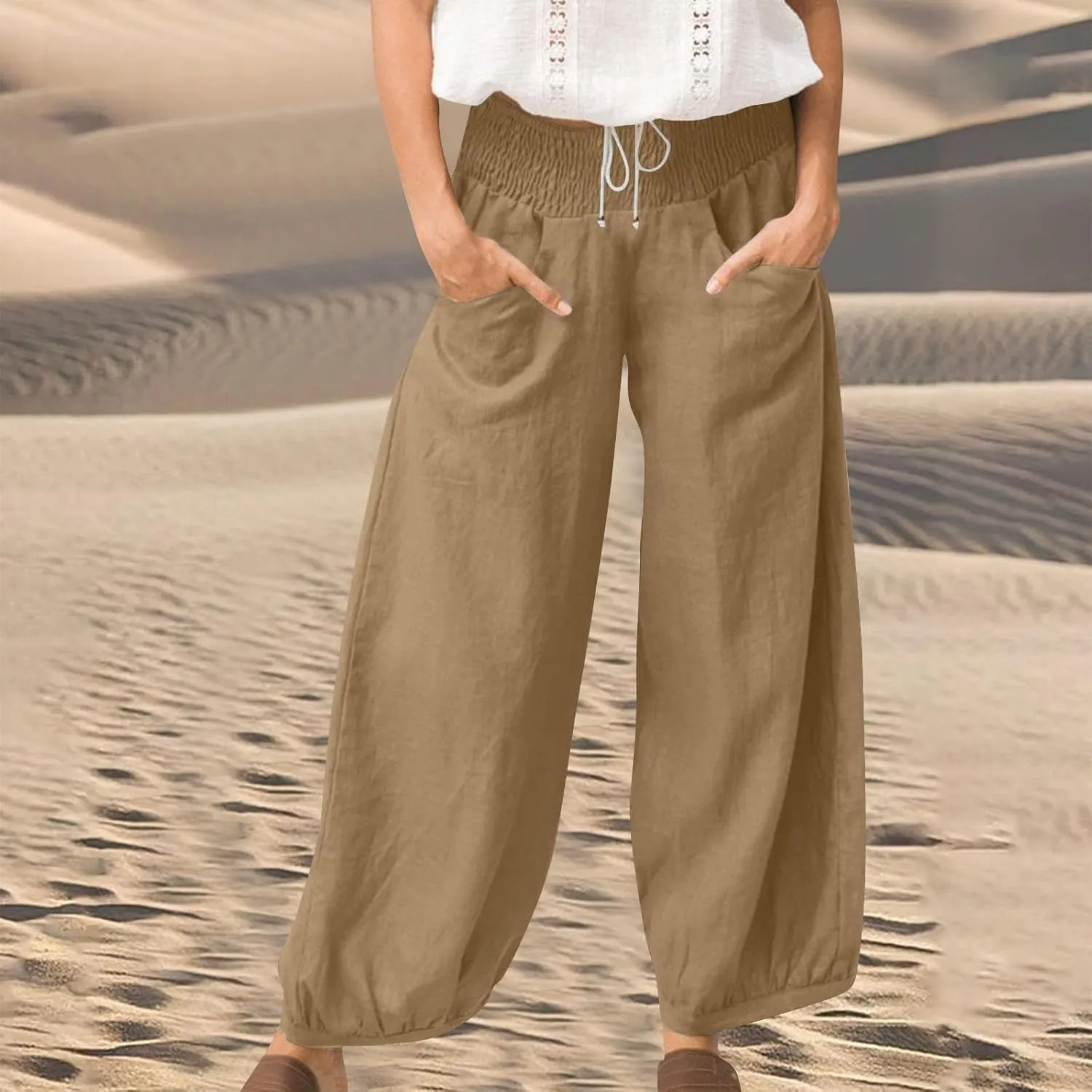 Linen Pants Women Wide Leg High Waisted Summer Pants 2025 Vacation Loose Fit Lightweight Casual Beach Palazzo Trousers