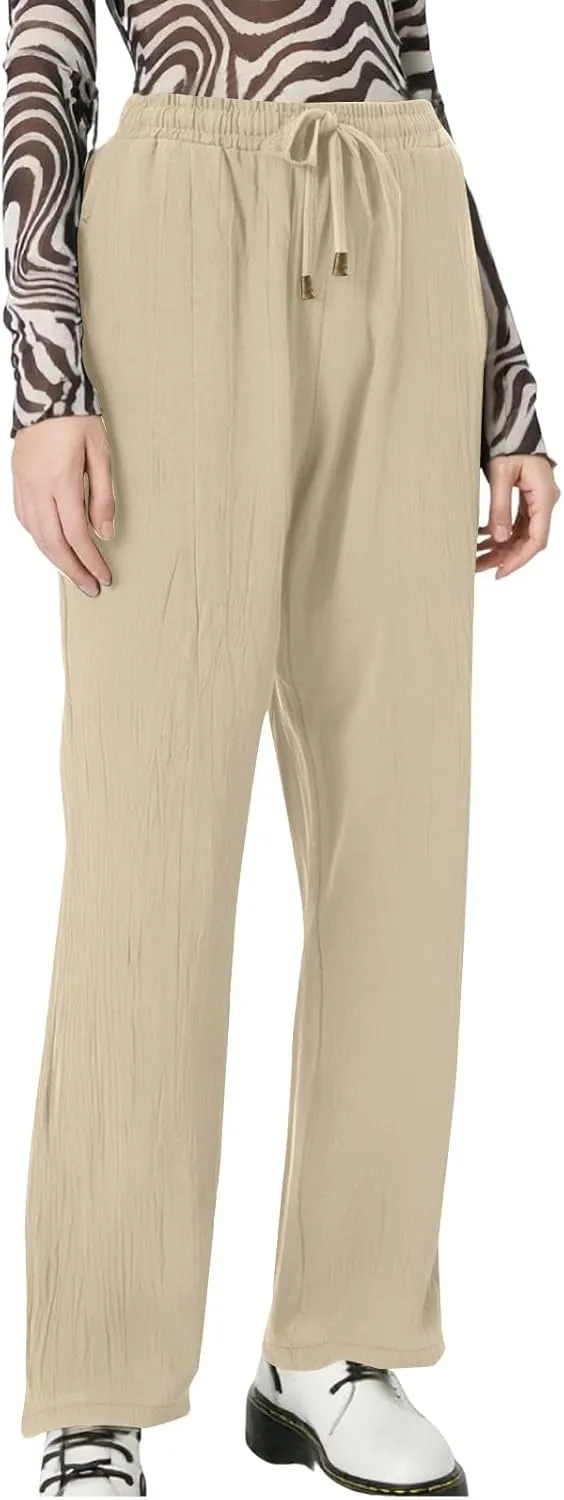 Linen Pants Women Wide Leg Loose High Waisted Summer Casual Palazzo Pants Trendy Flowy Straight Leg Beach Capri Pant