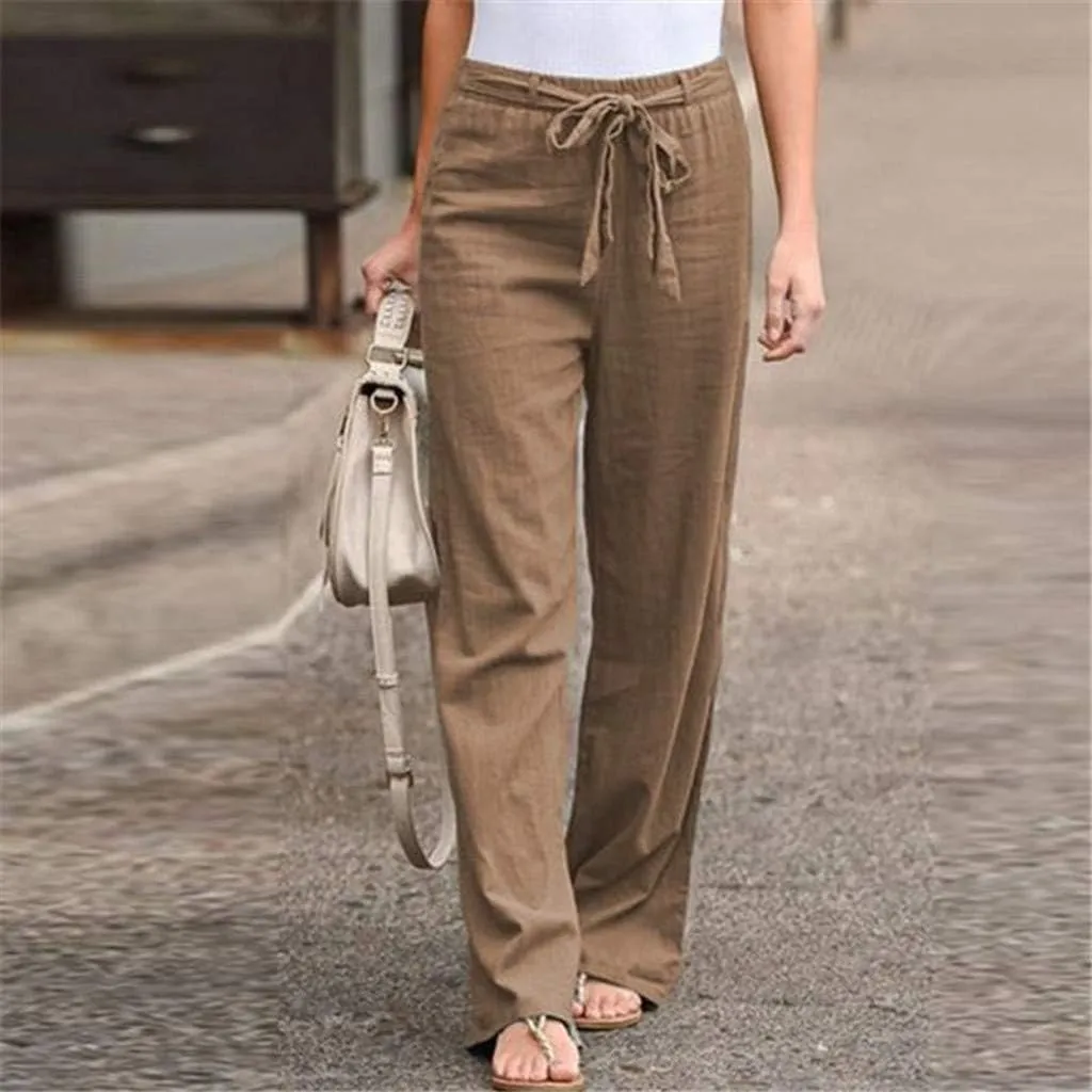 Linen Pants Women Wide Leg Yoga Pants for Women High Waisted Cargo Pants Women's Cotton Linen Casual Loose Drawstring