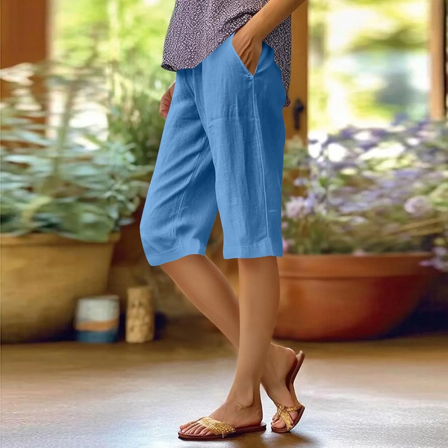 Linen Summer Pants Women Waist Cotton Trouser Cropped Wide Leg Pants Linen Blend Pants Linen Outfit
