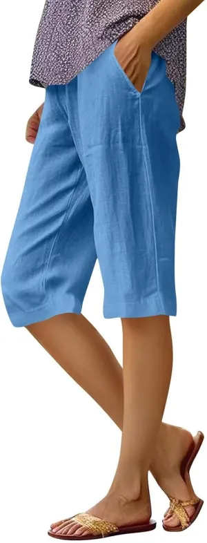 Linen Summer Pants Women Waist Cotton Trouser Cropped Wide Leg Pants Linen Blend Pants Linen Outfit