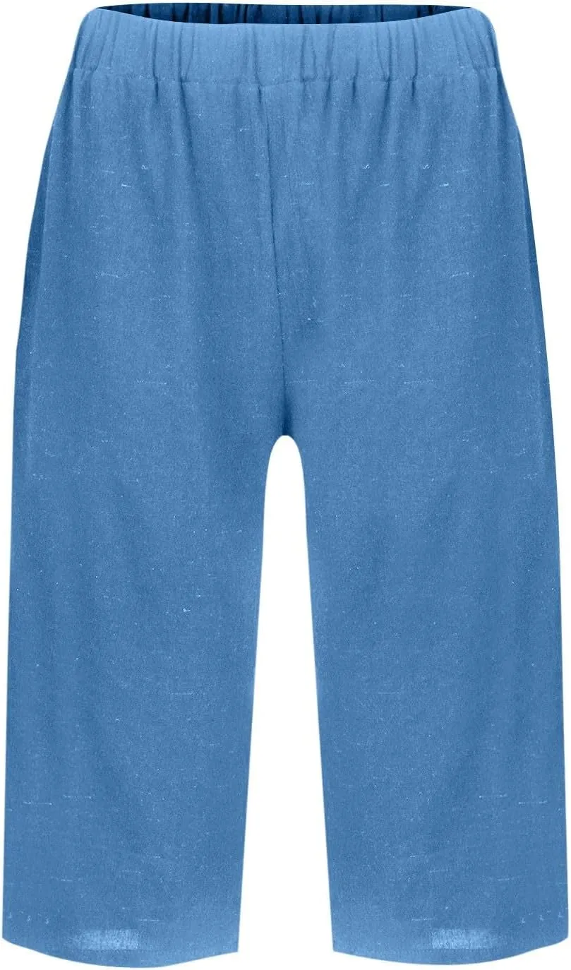 Linen Summer Pants Women Waist Cotton Trouser Cropped Wide Leg Pants Linen Blend Pants Linen Outfit