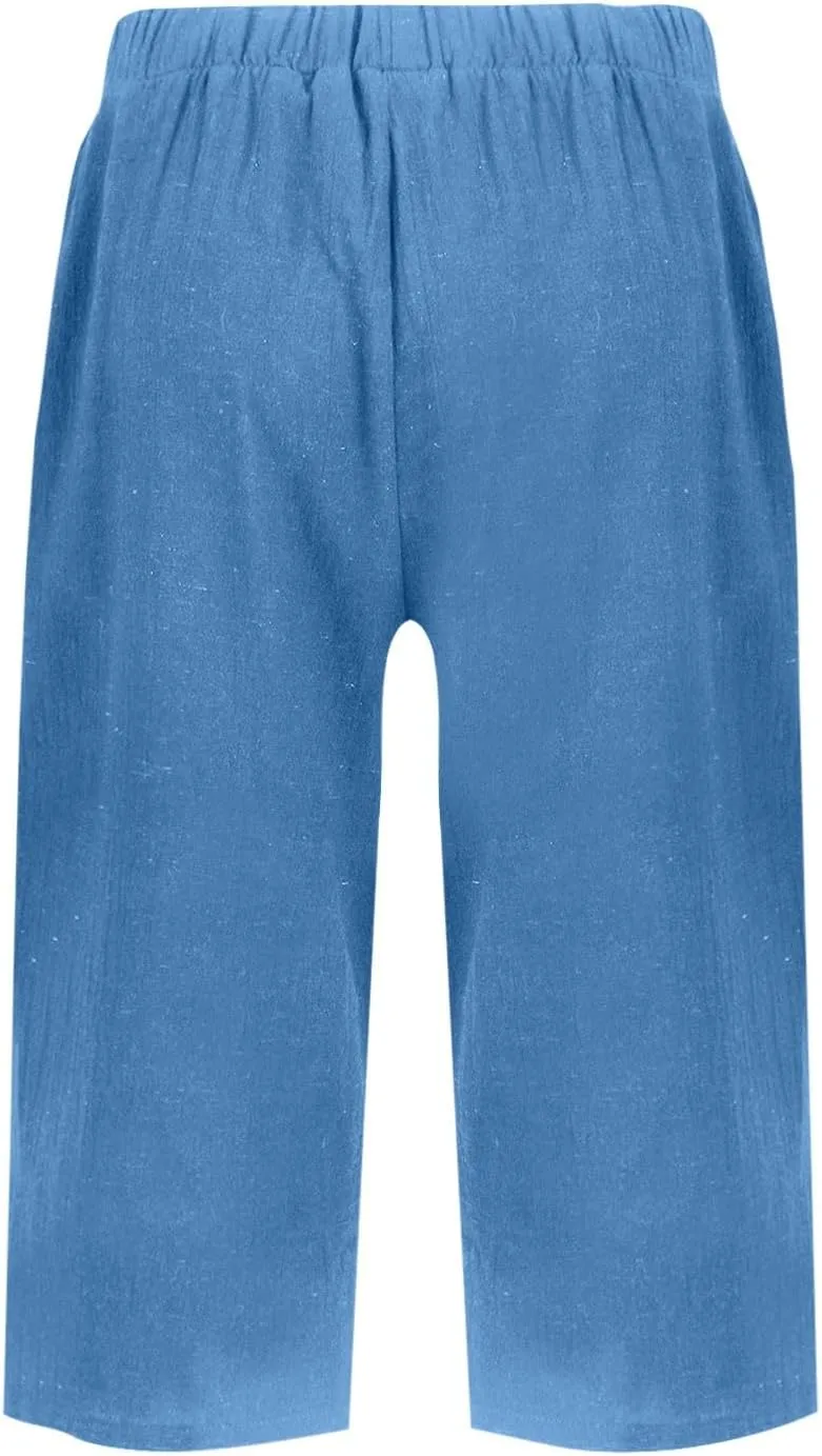 Linen Summer Pants Women Waist Cotton Trouser Cropped Wide Leg Pants Linen Blend Pants Linen Outfit