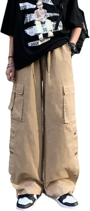 Linsennia Gothic Cargo Pants with Pockets for Men Women Girls Side Slit Baggy Streetwear Y2K Pants