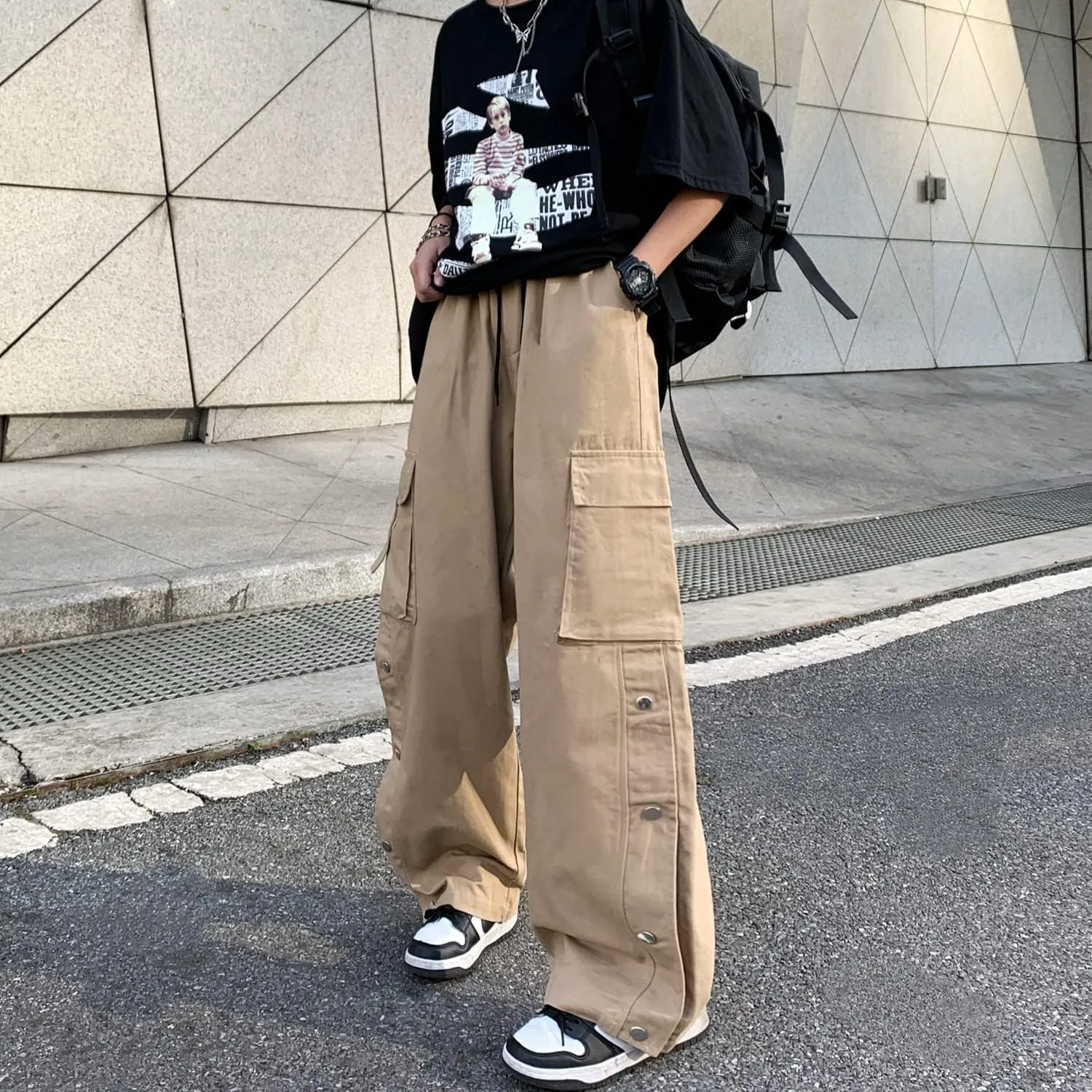 Linsennia Gothic Cargo Pants with Pockets for Men Women Girls Side Slit Baggy Streetwear Y2K Pants