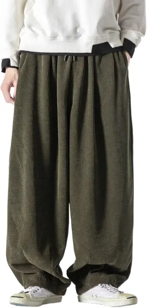 Loose Lantern Long Pants for Men,Corduroy Plus Size,Loose Wide-Leg Casual Harem Pants for Spring