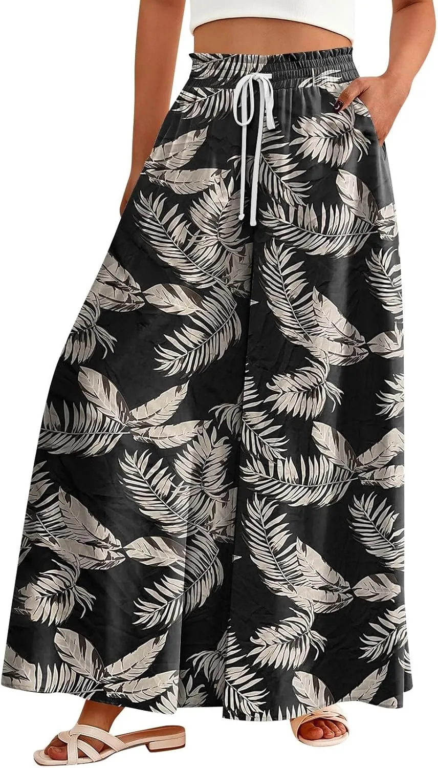 Loose Pants for Women Baggy Boho High Waisted Bohemian Print Flowy Loose Fit Plus Size Wide Leg Trousers