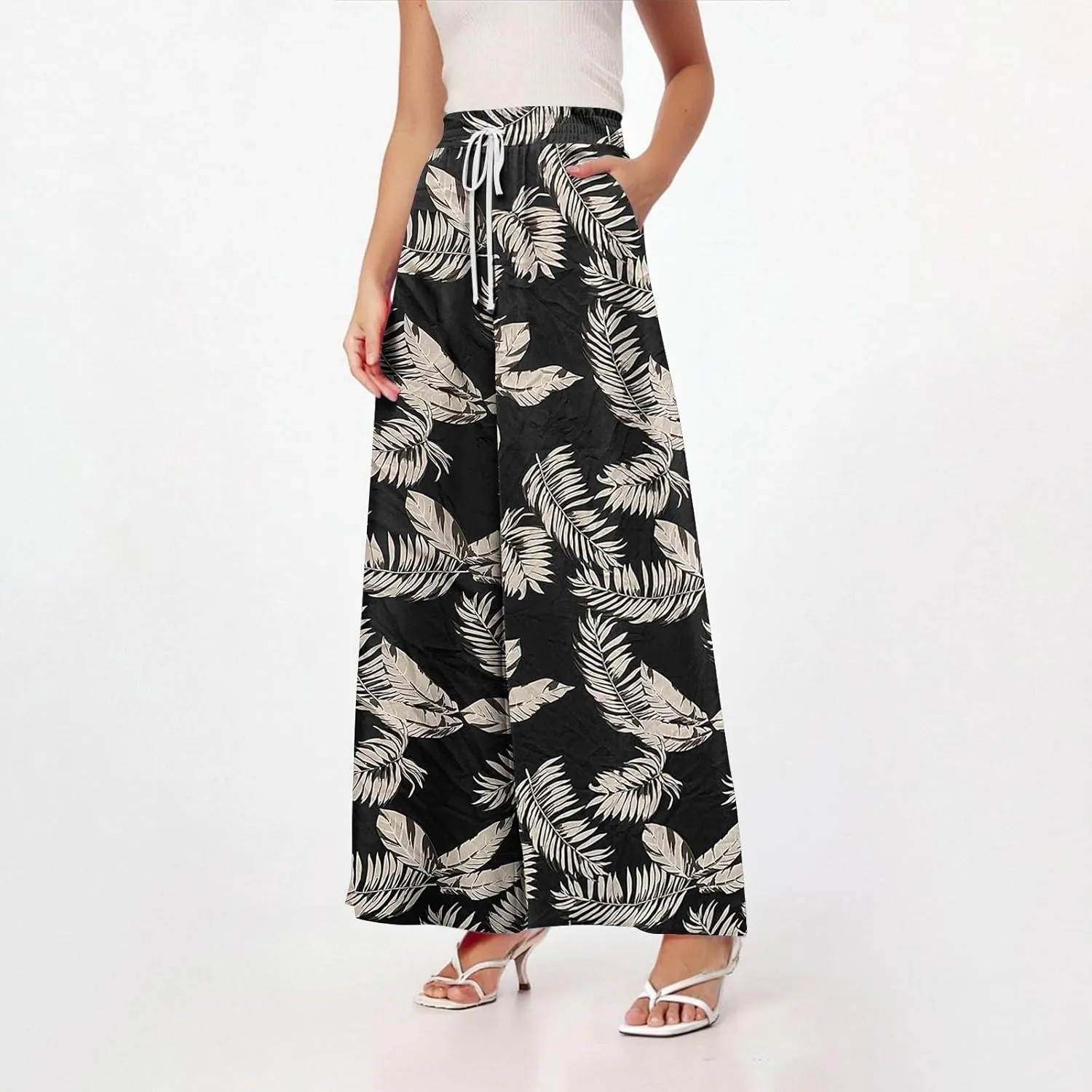 Loose Pants for Women Baggy Boho High Waisted Bohemian Print Flowy Loose Fit Plus Size Wide Leg Trousers