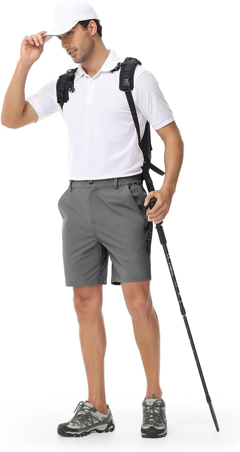 LUSHENUNI Mens Golf Shorts Stretch Quick Dry 7 Lightweight Hiking Casual Dress Athletic Shorts with Zipper Pockets
