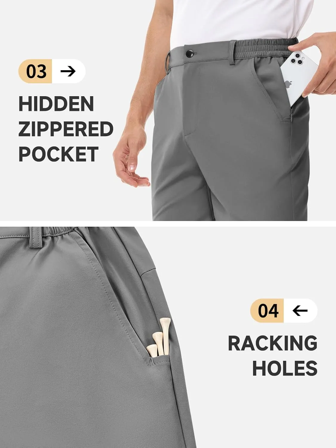 LUSHENUNI Mens Golf Shorts Stretch Quick Dry 7 Lightweight Hiking Casual Dress Athletic Shorts with Zipper Pockets