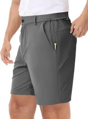 LUSHENUNI Mens Golf Shorts Stretch Quick Dry 7 Lightweight Hiking Casual Dress Athletic Shorts with Zipper Pockets