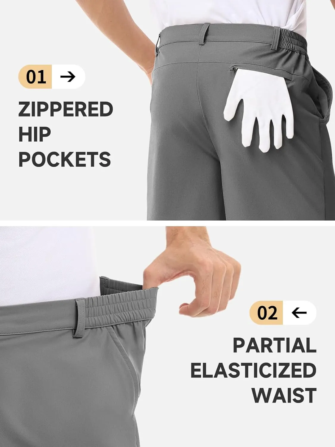 LUSHENUNI Mens Golf Shorts Stretch Quick Dry 7 Lightweight Hiking Casual Dress Athletic Shorts with Zipper Pockets