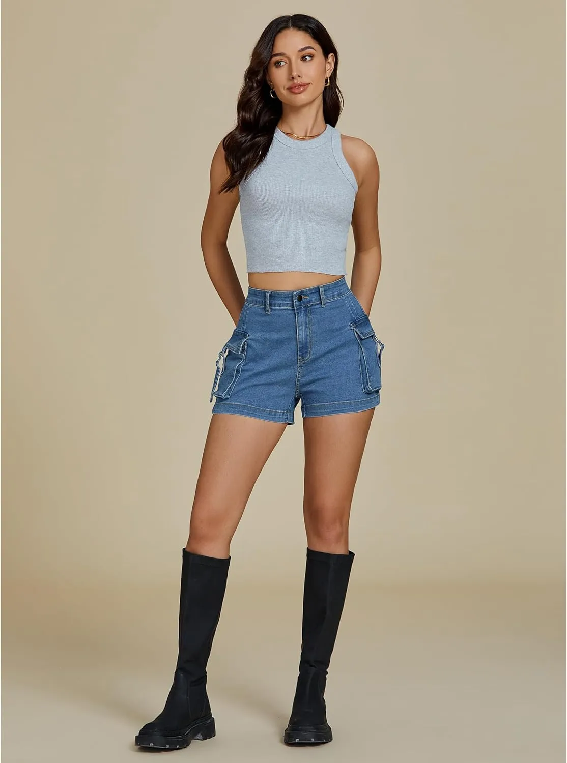 luvamia Cargo Shorts for Women Trendy High Wasited Casual Summer Stretchy Utility Cut Off Shorts with Pockets