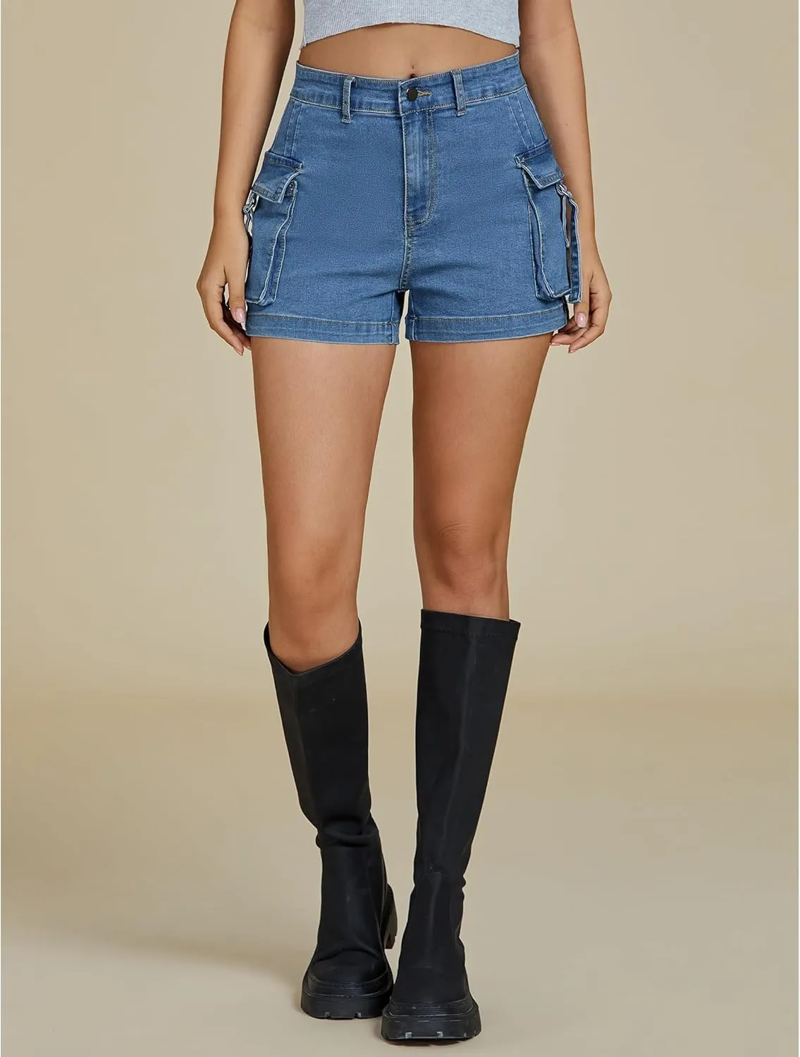 luvamia Cargo Shorts for Women Trendy High Wasited Casual Summer Stretchy Utility Cut Off Shorts with Pockets
