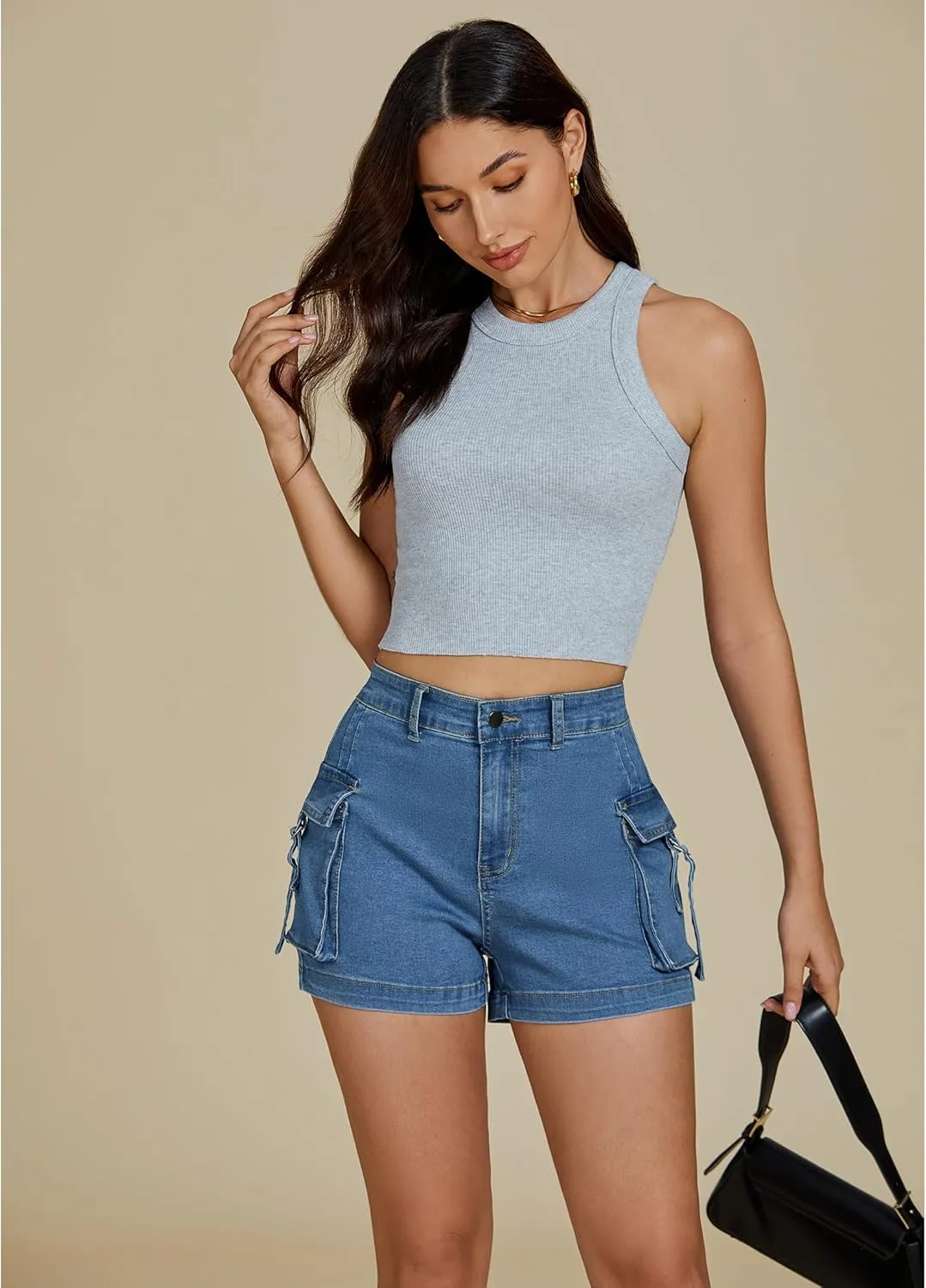 luvamia Cargo Shorts for Women Trendy High Wasited Casual Summer Stretchy Utility Cut Off Shorts with Pockets