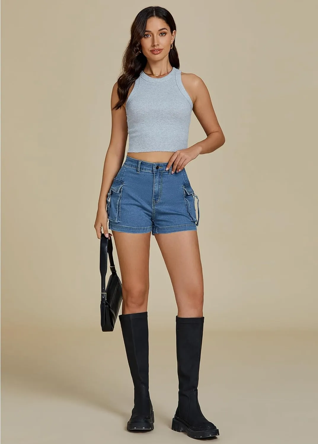 luvamia Cargo Shorts for Women Trendy High Wasited Casual Summer Stretchy Utility Cut Off Shorts with Pockets